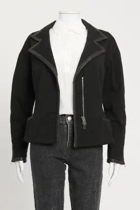 Black Cotton Leather Trimmed Preowned Blazer