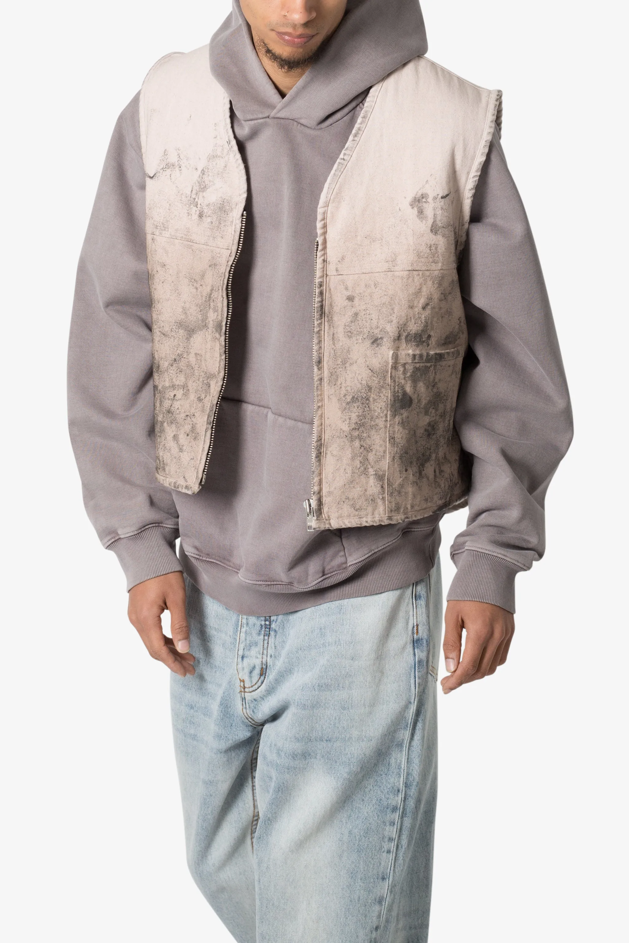 Charcoal Sherpa Vest - Tan