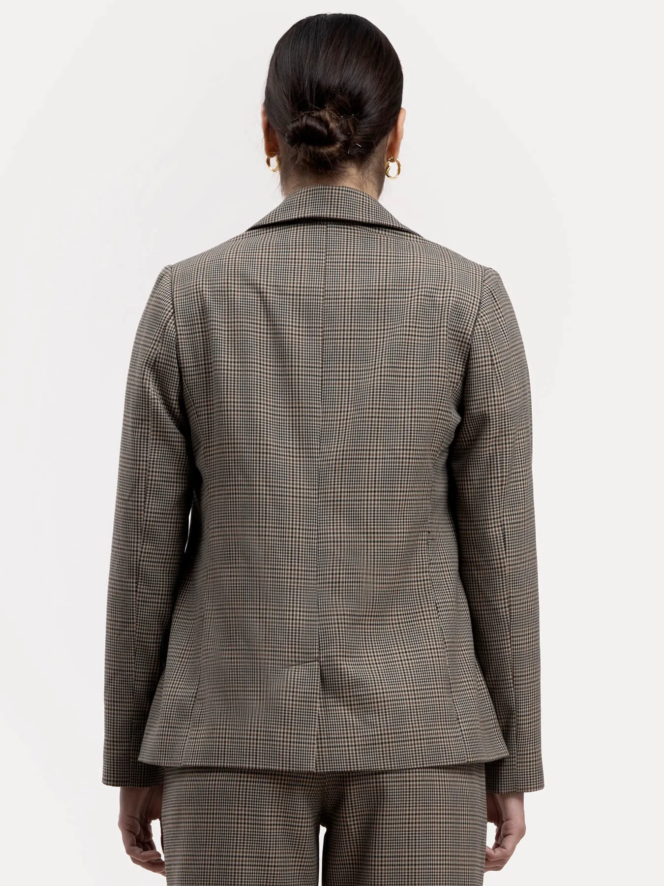 Checkered Single Brested Blazer - Brown and Black