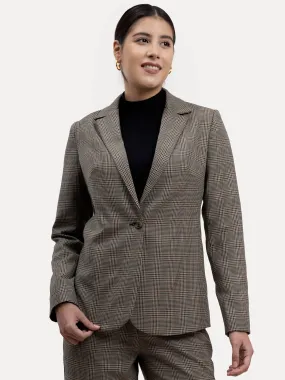 Checkered Single Brested Blazer - Brown and Black