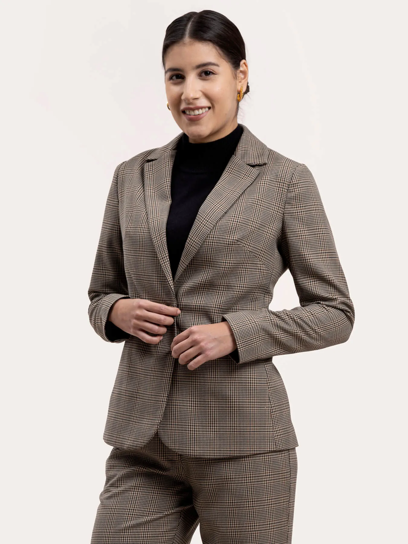 Checkered Single Brested Blazer - Brown and Black