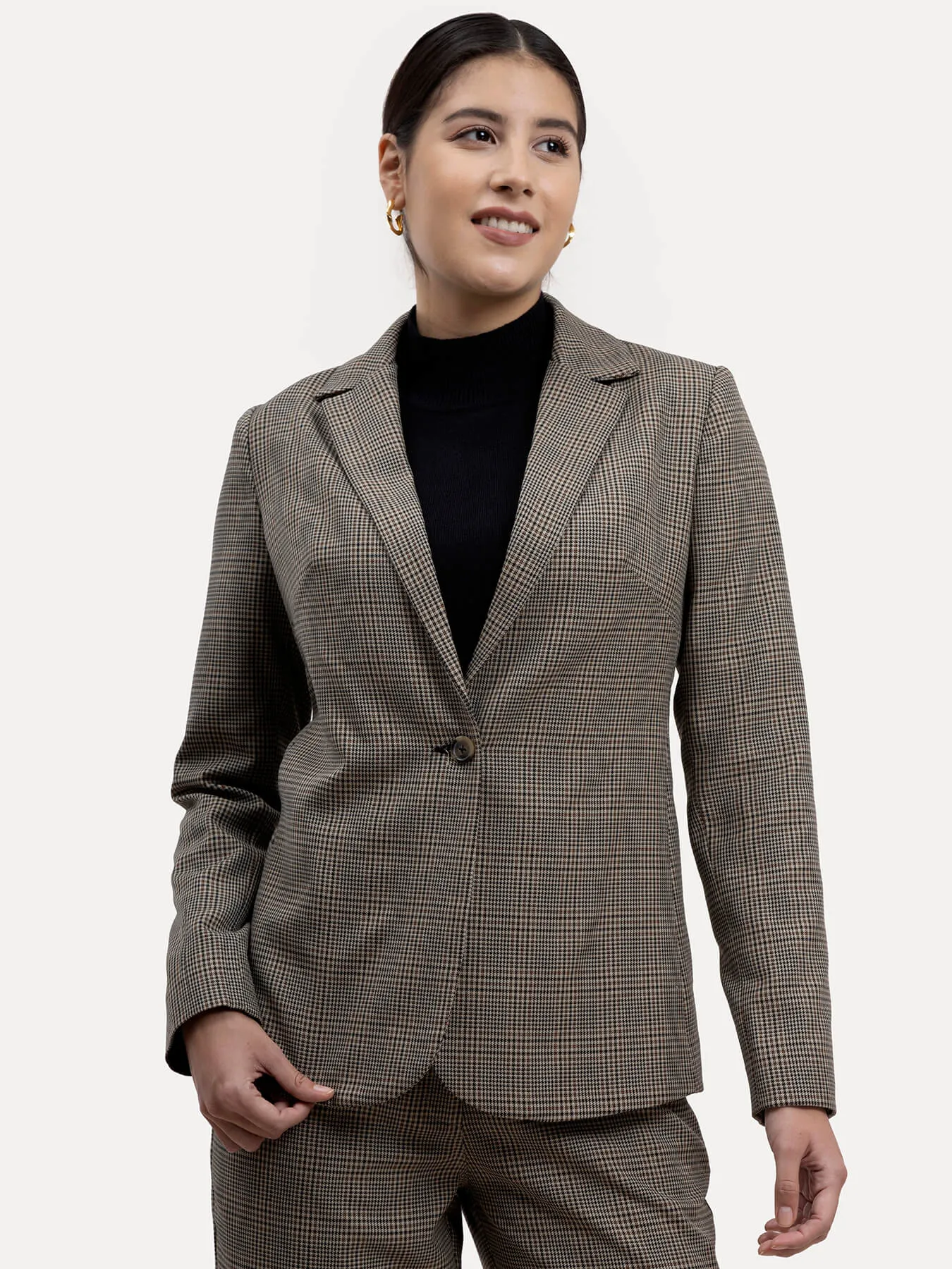 Checkered Single Brested Blazer - Brown and Black