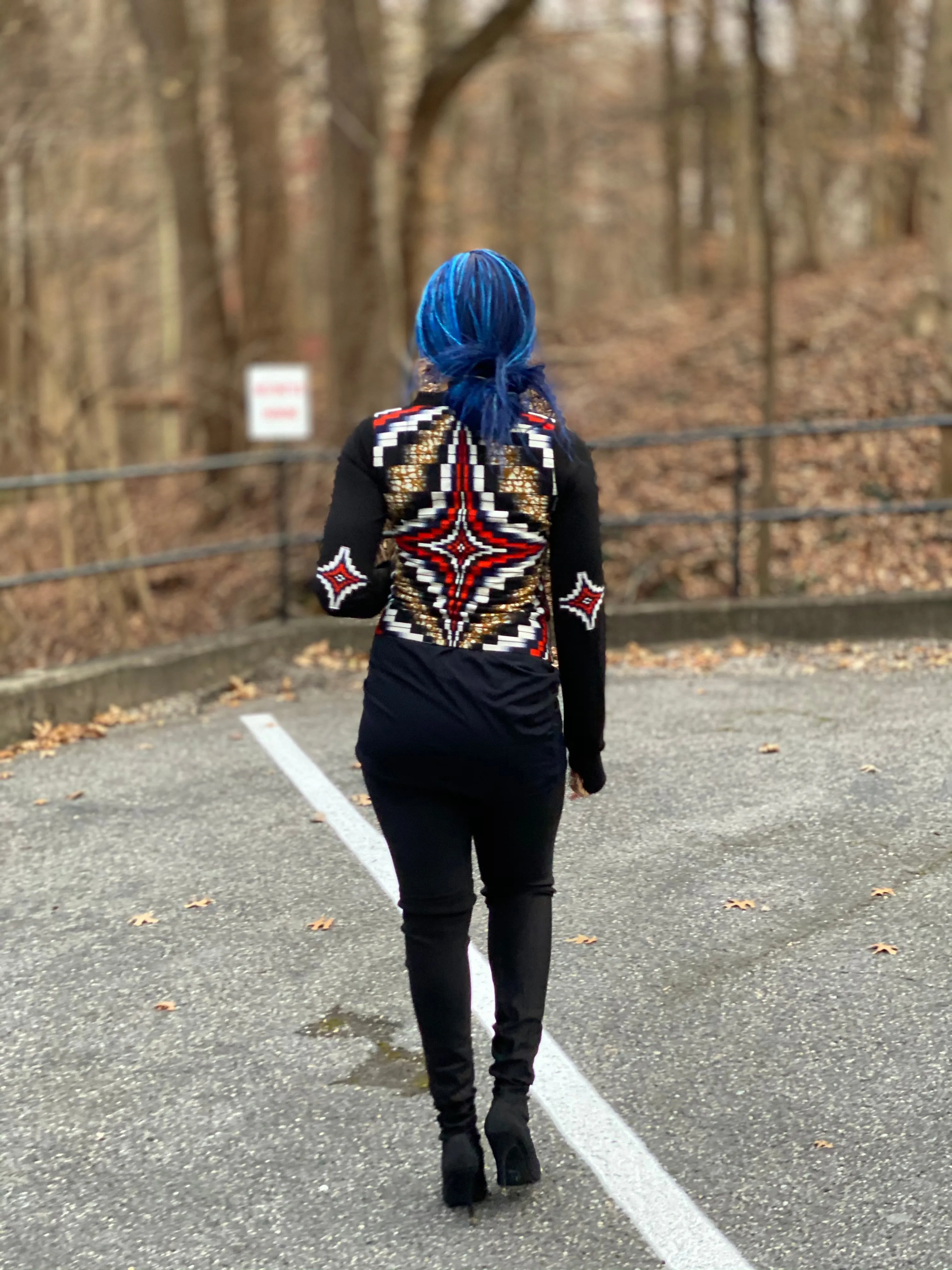 HAND EMBELLISHED AZTEC PRINT CROPPED BLAZER