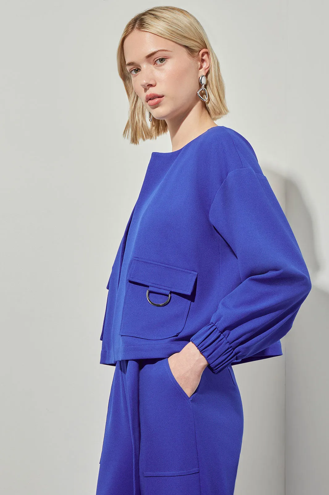 Relaxed Fit Jacket - Drop Shoulder Deco Crepe, Sapphire Sea