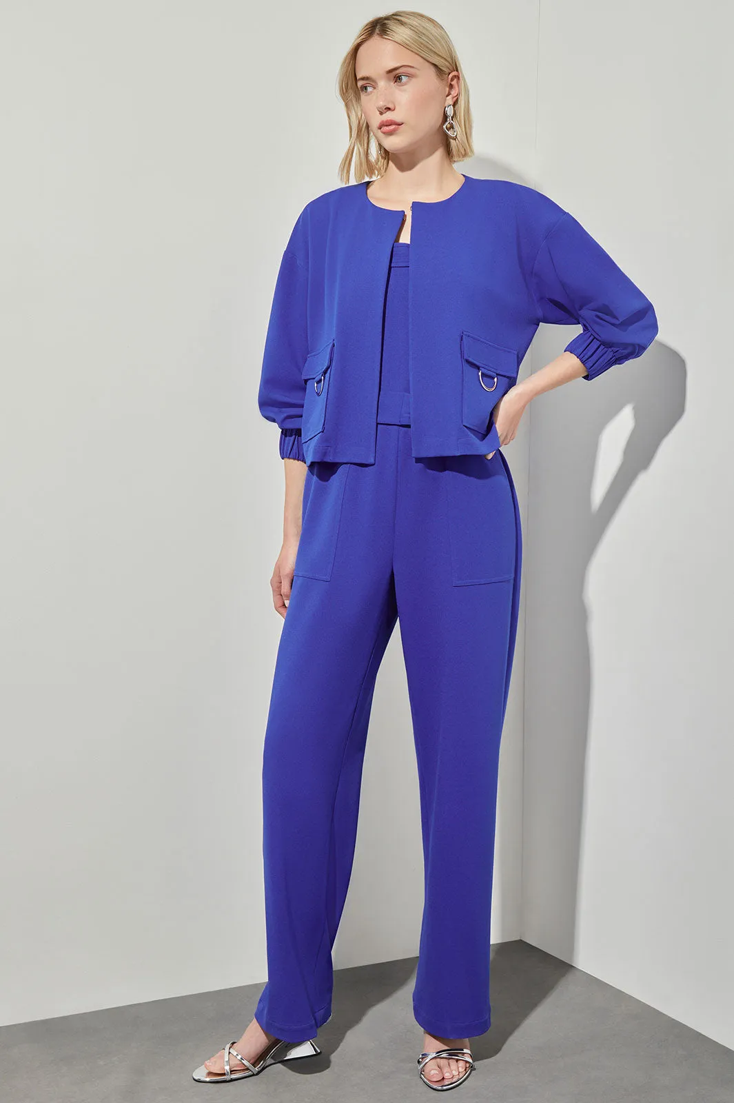 Relaxed Fit Jacket - Drop Shoulder Deco Crepe, Sapphire Sea