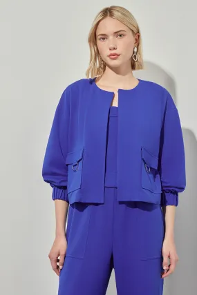 Relaxed Fit Jacket - Drop Shoulder Deco Crepe, Sapphire Sea