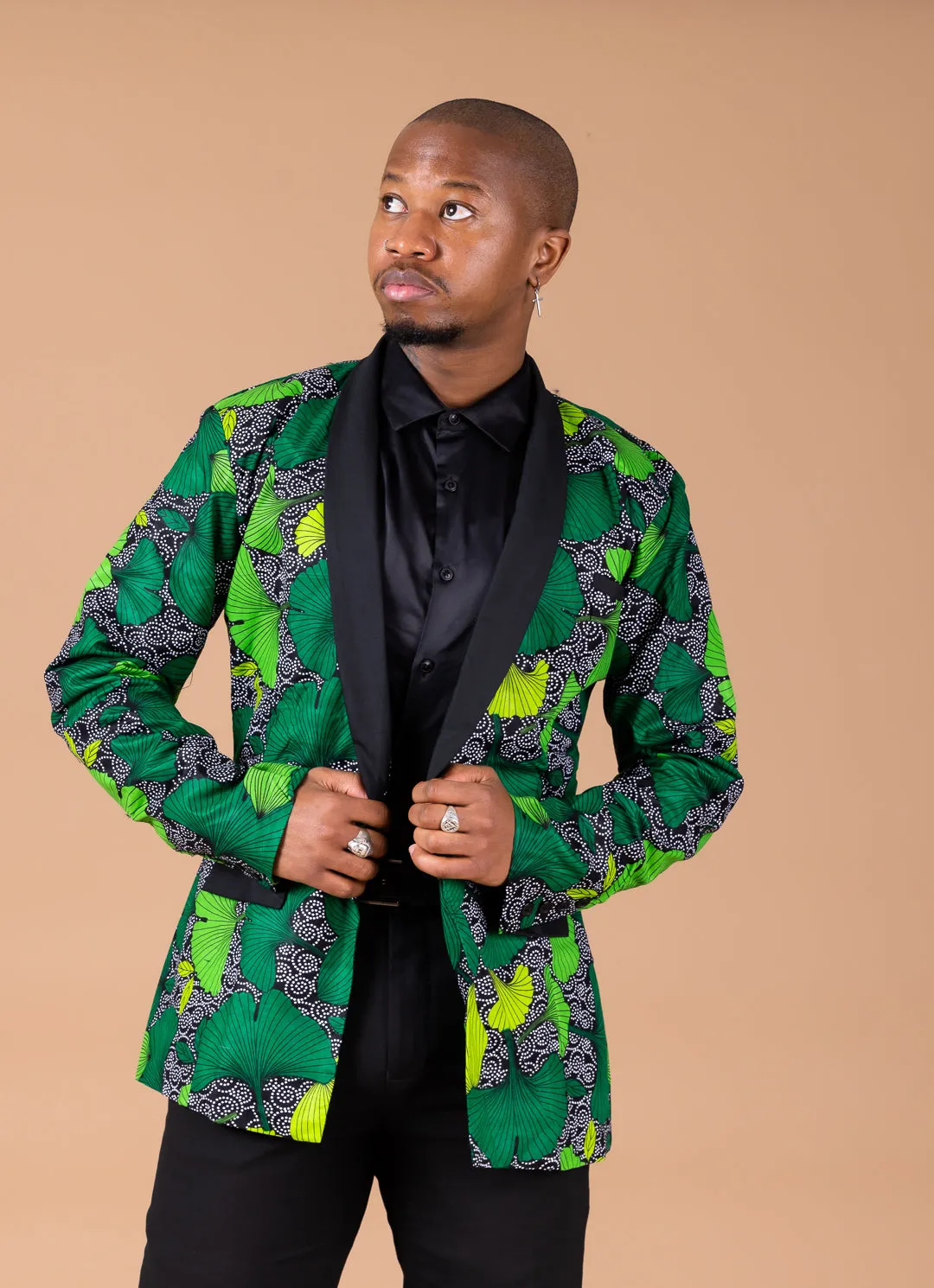 Udeme Ankara Men Blazer | Green African Print